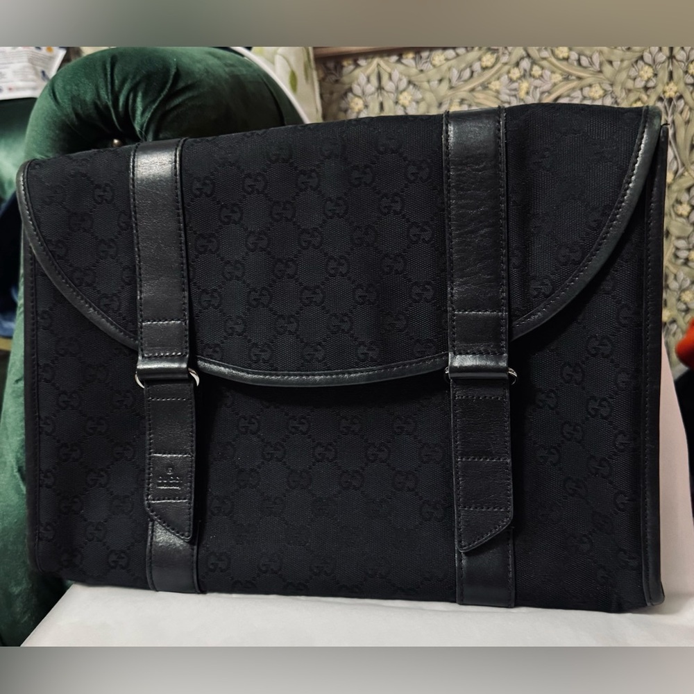 Gucci AUTHENTIC Vintage Monogram GG Black Canvas Clutch Bag File Laptop Case - Picture 5 of 16